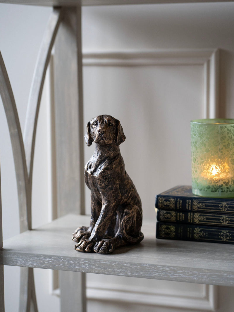 Laura Ashley bronze sitting dog sculpture, UK version