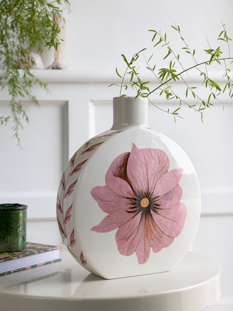 Rockett St George white pink oriental ceramic vase, imported from the UK