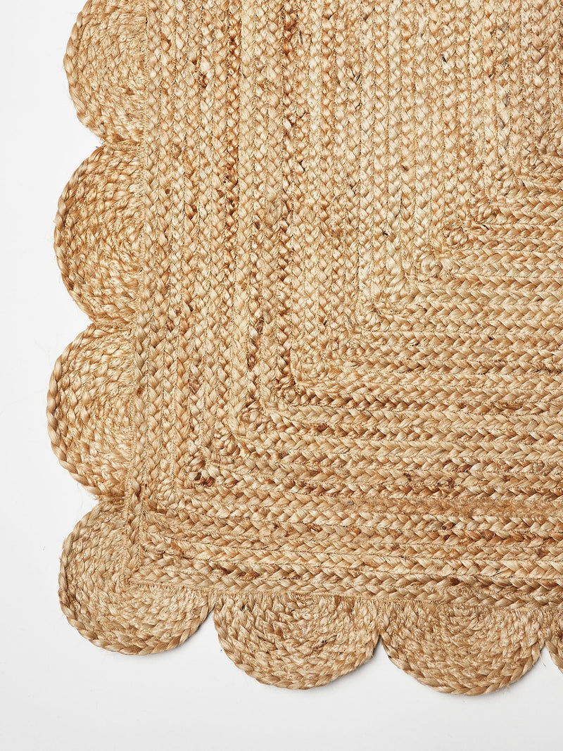 Oliver Bonas natural brown scalloped jute rug large (British brand)