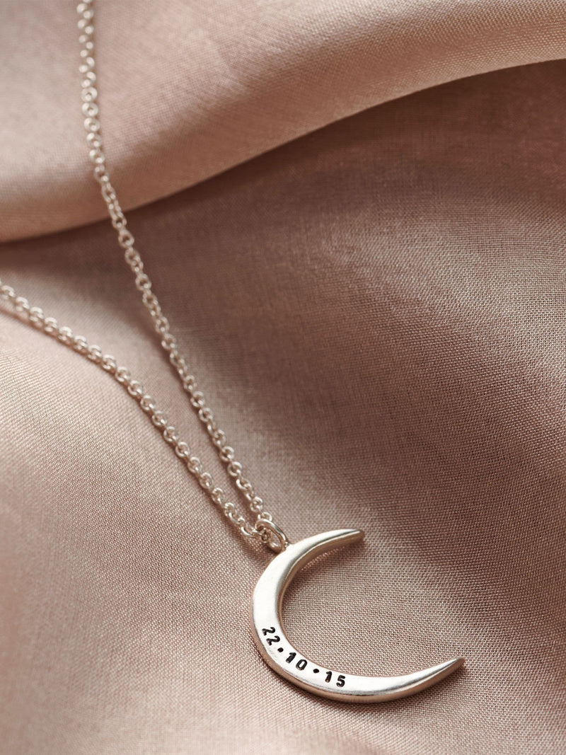 Posh Totty Designs personalised crescent moon necklace with 18 inch chain, imported from the UK