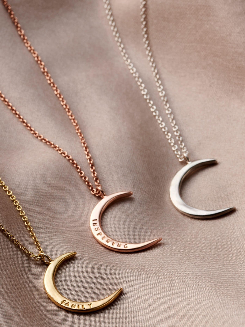 Posh Totty Designs personalised crescent moon necklace with 18 inch chain, imported from the UK