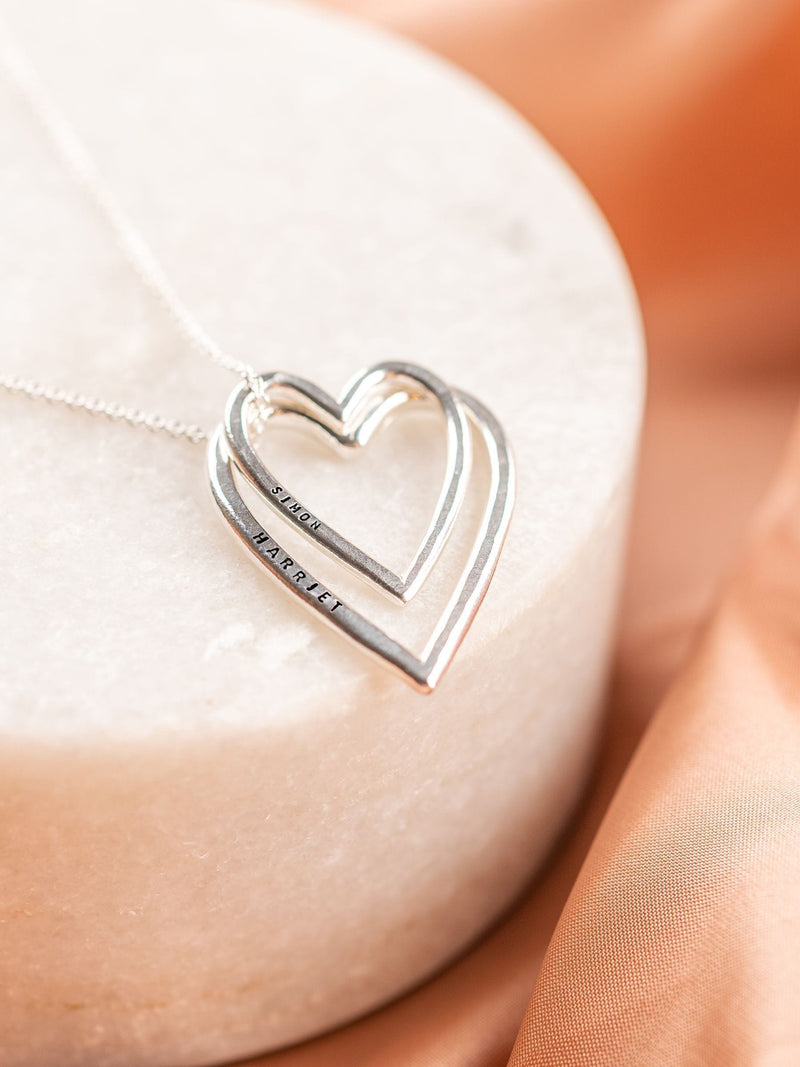 Posh Totty Designs personalised double heart necklace, imported from the UK
