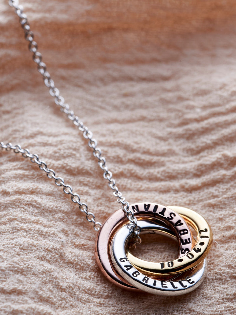 Posh Totty Designs personalised mixed gold mini Russian ring necklace, imported from the UK