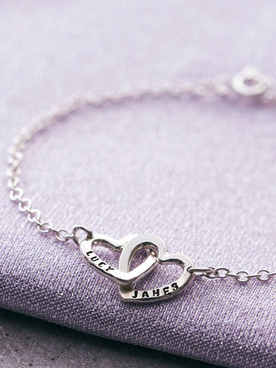 Next Posh Totty Designs Personalised Double Heart Names Silver Bracelet- Buy online at McGrocer