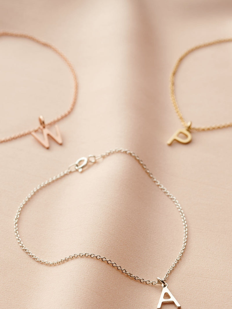 Posh Totty Designs personalised initial letter charm bracelet 19cm, imported from the UK