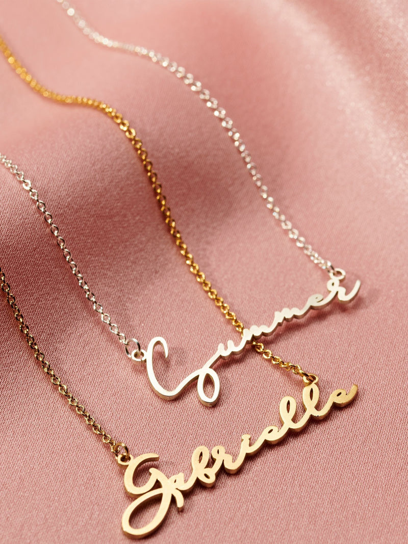 Posh Totty Designs personalised script name necklace, imported from the UK