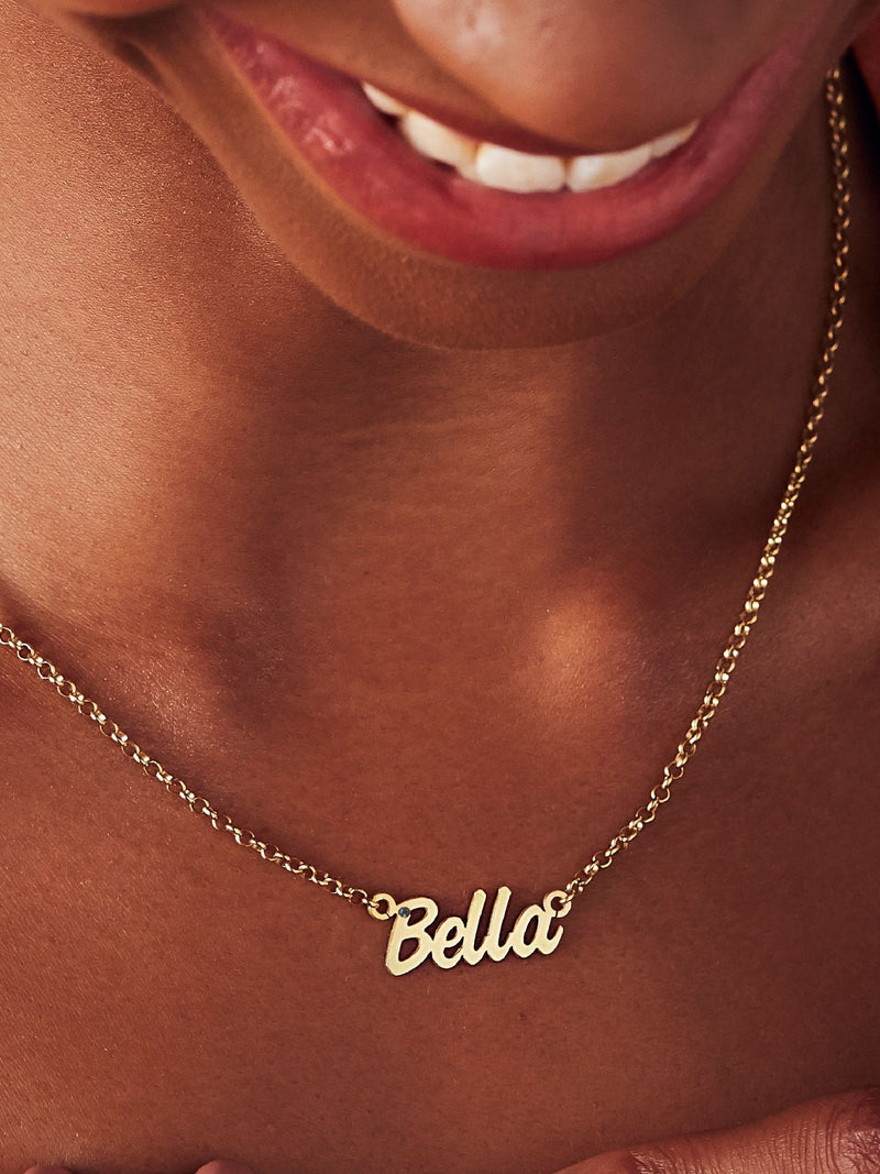 Posh Totty Designs personalised birthstone name necklace, imported from the UK