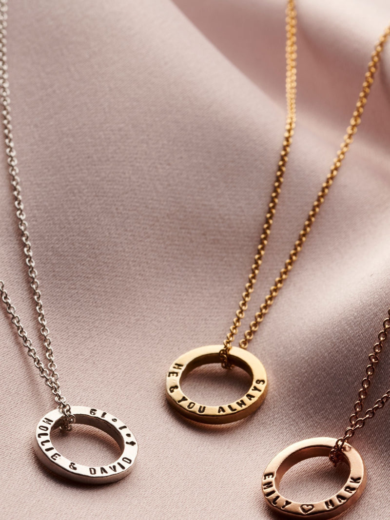 Posh Totty Designs personalised mini quote circle necklace, imported from the UK