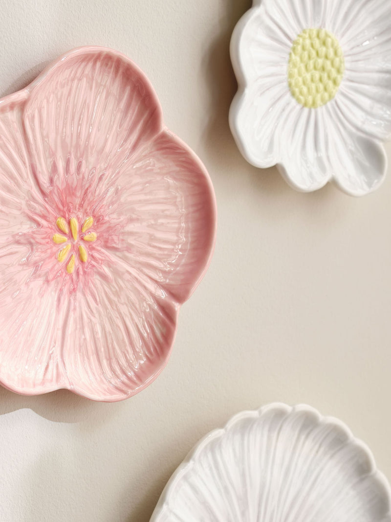 Set of 3 white ceramic flower wall art plaques (British brand)