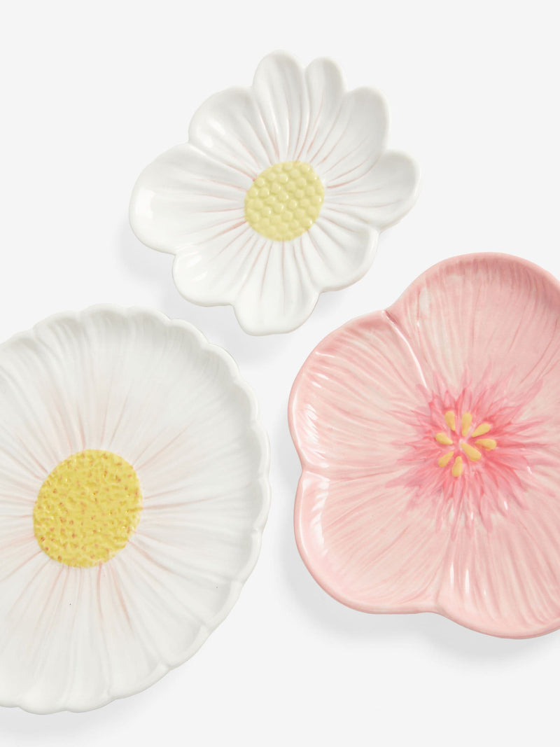 Set of 3 white ceramic flower wall art plaques (British brand)