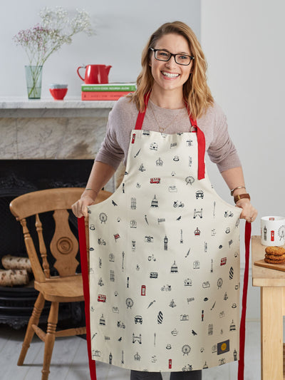 Victoria Eggs Red and Charcoal Simply London 100% Cotton Apron