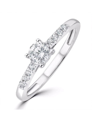 The Diamond Store Silver Tone Lab Diamond Side Stone Engagement Ring 0.25ct in 925 Silver