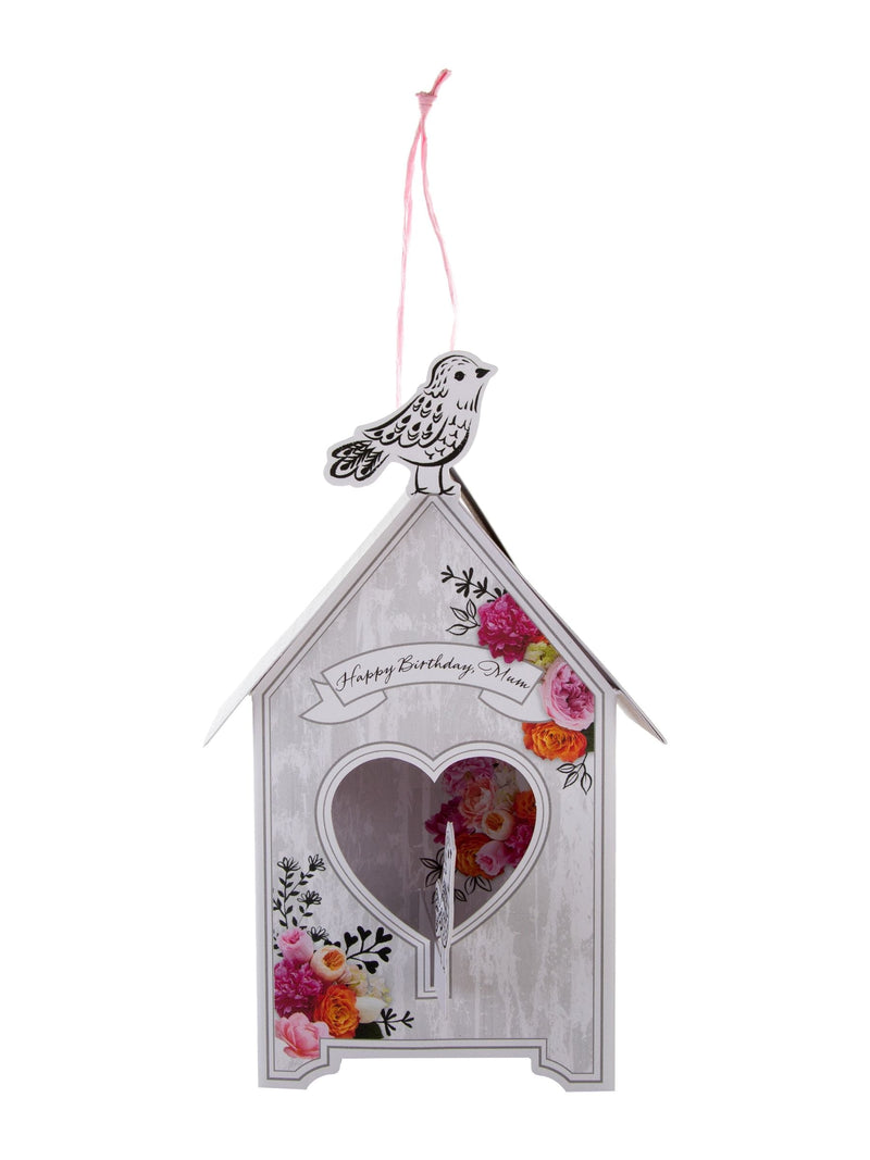 Hallmark mum birthday card with 3D birdhouse pop-up design, 19.5cm square, UK version