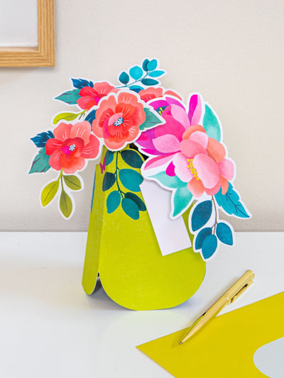 Hallmark 3D Pop-Up Gul Vase Papirblomst Kort