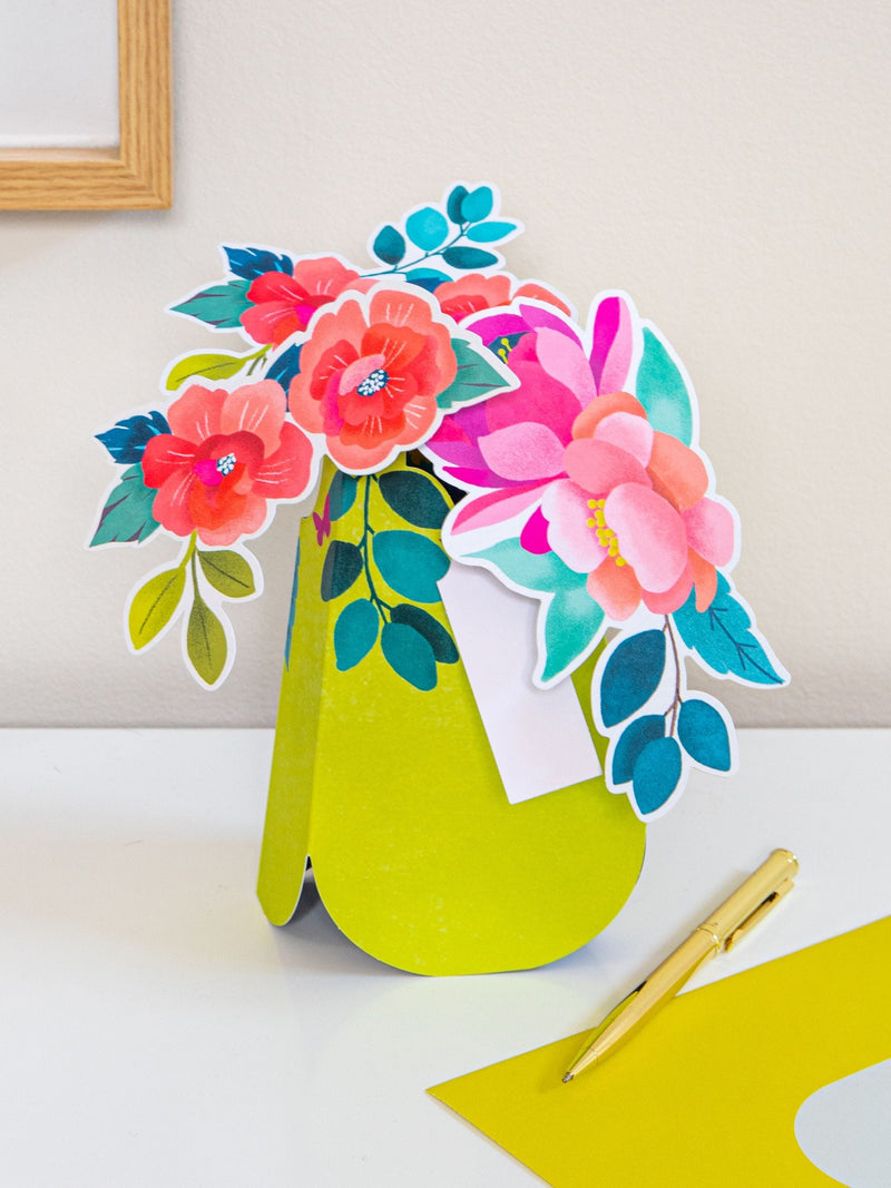 Hallmark 3D pop-up yellow vase paper flower card, UK version