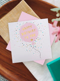 Hallmark pink birthday card with 3D balloon design 19.8cm x 19.8cm, UK version