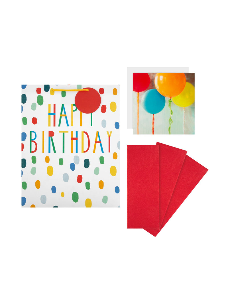Hallmark birthday gift bag set with red tissue and card, UK version