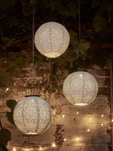 Next Lights4fun Set of 3 White Tyvek Moroccan Hanging Outdoor Solar Lanterns- Buy online at McGrocer