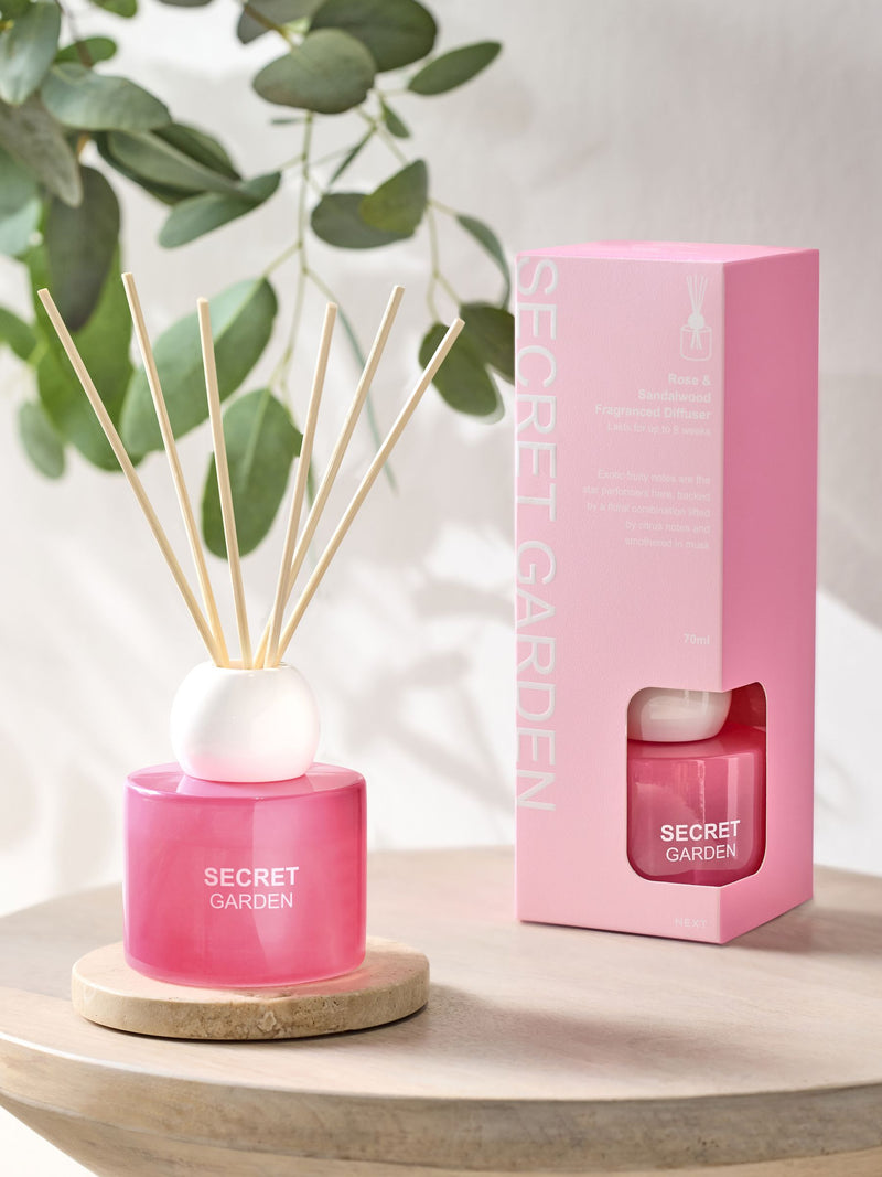 Pink rose and sandalwood reed diffuser 70ml, imported from the UK