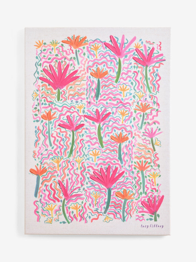 Lucy Tiffney pink canvas wall art with botanical flowers, UK version