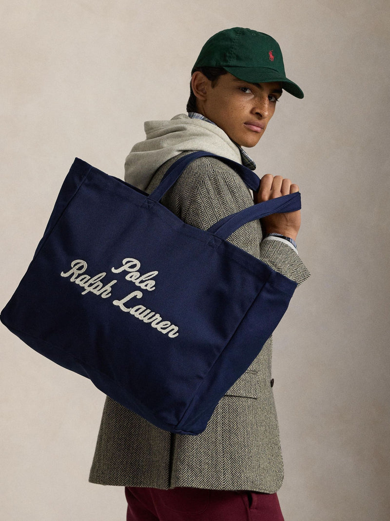 Polo Ralph Lauren blue embroidered logo canvas tote bag (British brand)