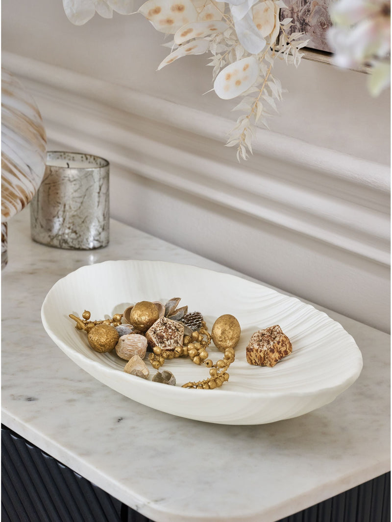 White pleated ceramic bowl 34cm diameter (British brand)