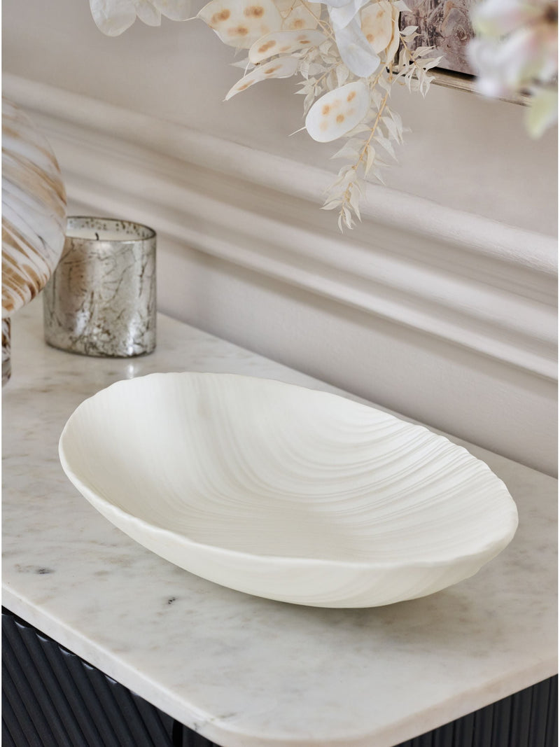 White pleated ceramic bowl 34cm diameter (British brand)