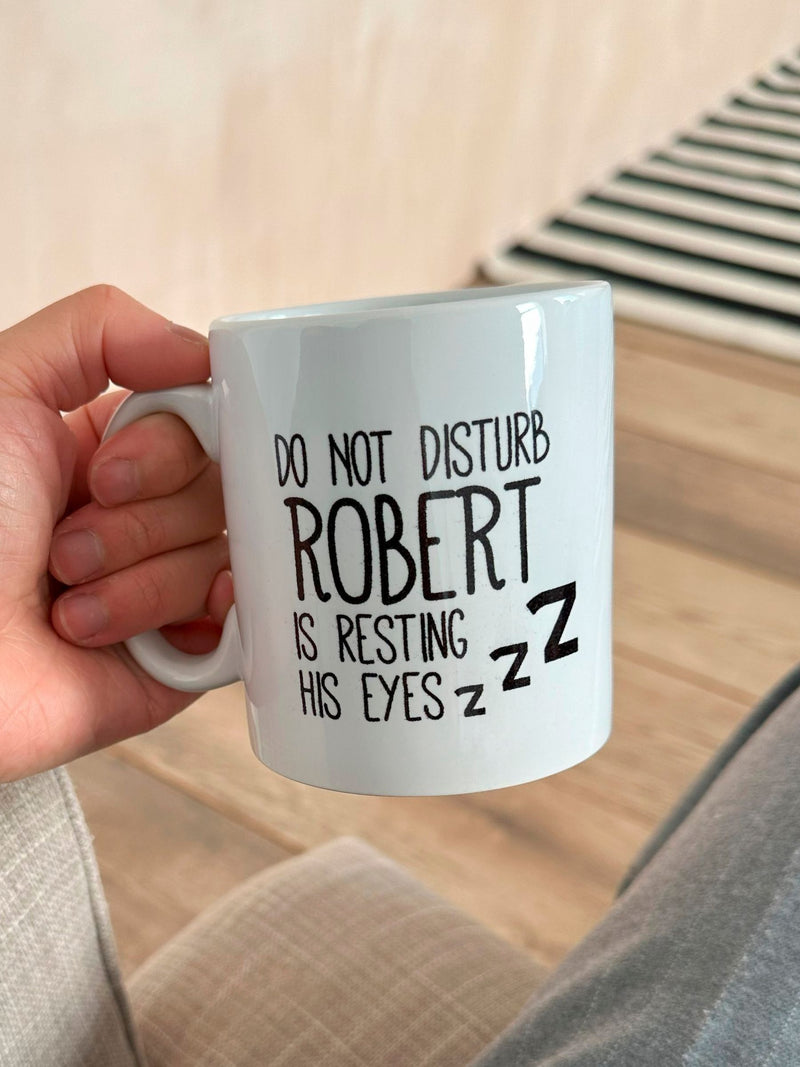 Solesmith Personalised Resting Eyes Mug, imported from the UK