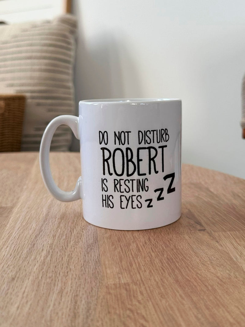 Solesmith Personalised Resting Eyes Mug, imported from the UK