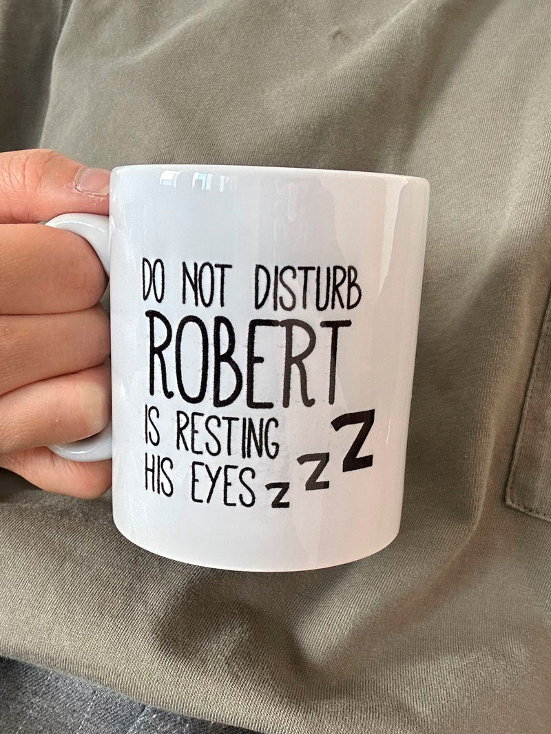 Solesmith Personalised Resting Eyes Mug, imported from the UK