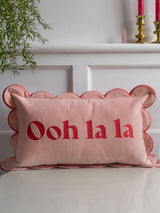 Next Rockett St George Pink Ooh La La Scalloped Velvet Slogan Cushion 30 x 50cm- Buy online at McGrocer