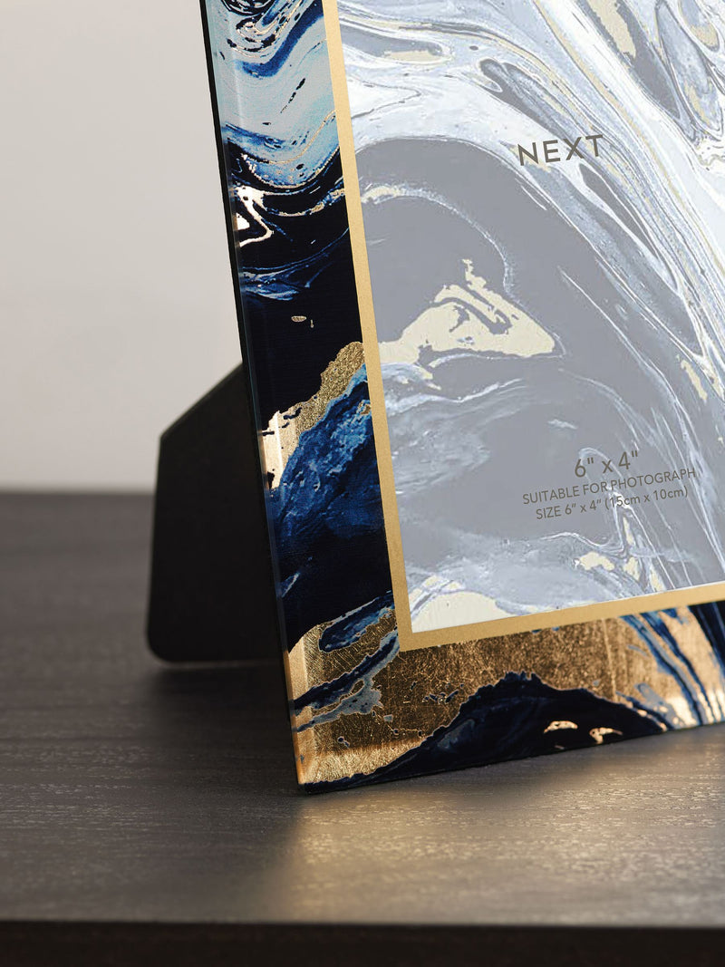 Blue navy marble glass photo frame - British product