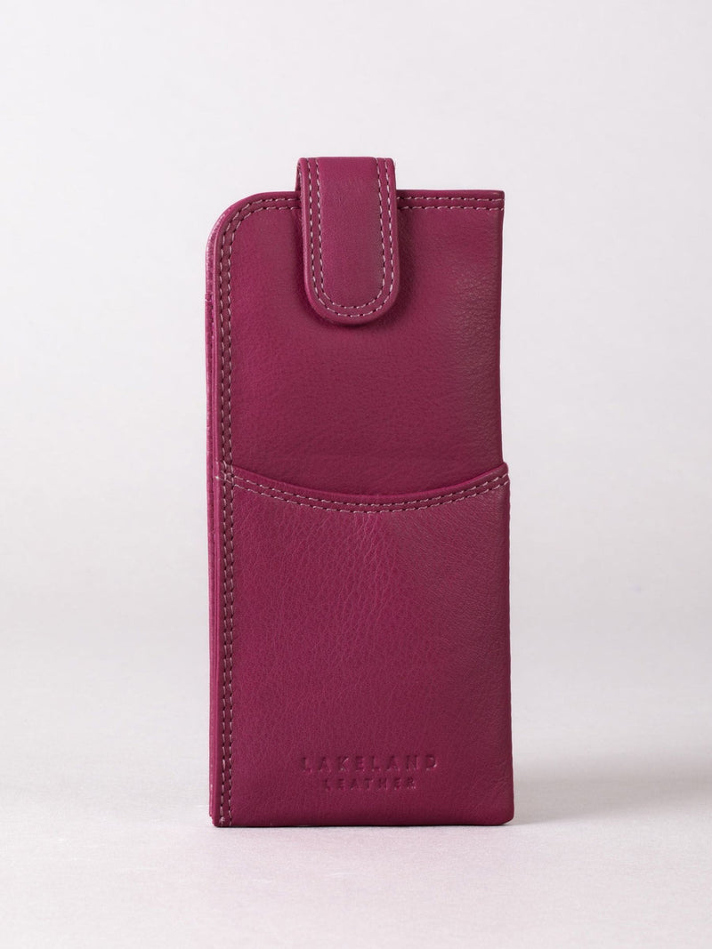 Lakeland Leather cranberry real leather glasses case slimline (British brand)