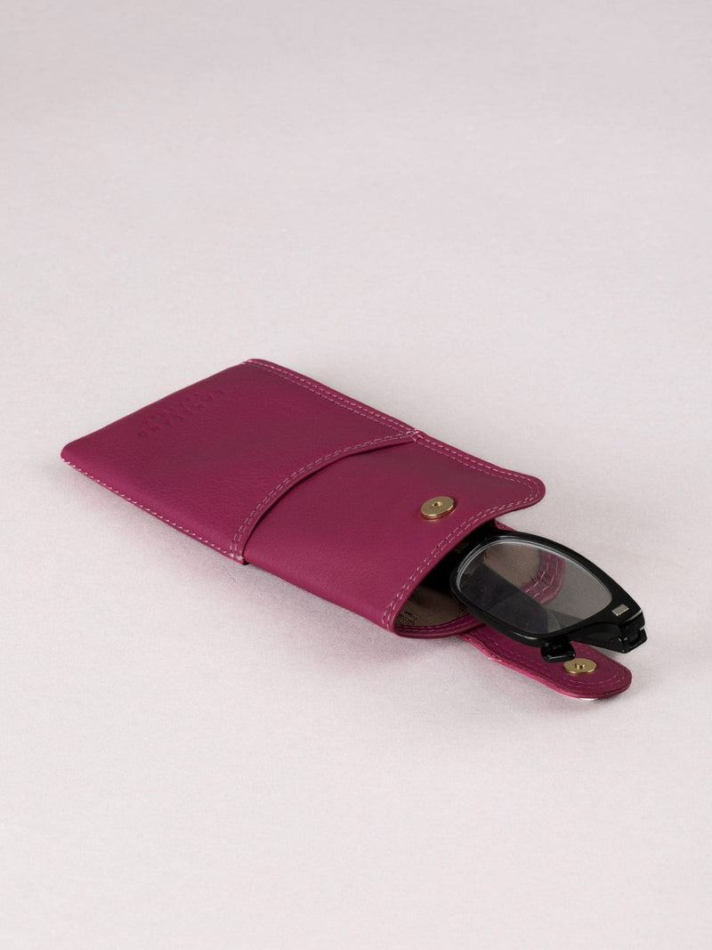 Lakeland Leather cranberry real leather glasses case slimline (British brand)