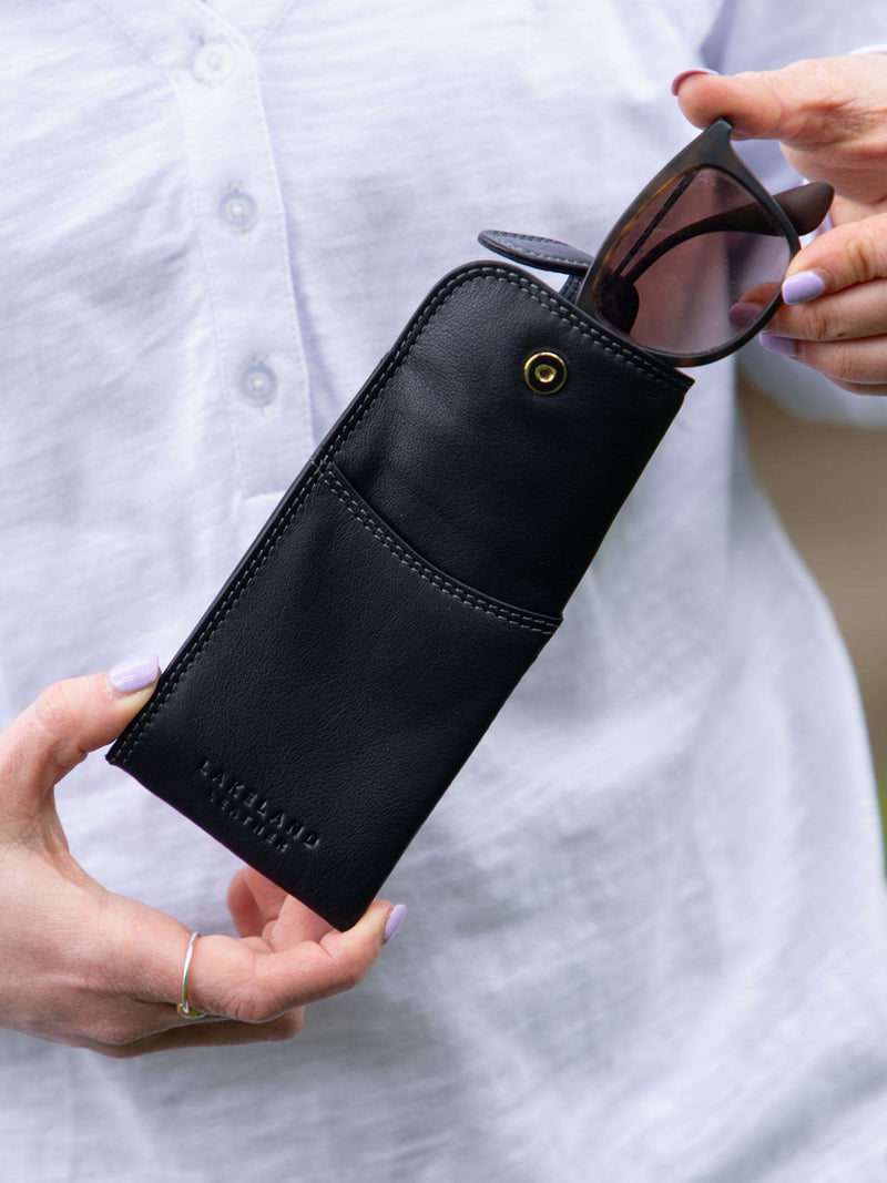 Lakeland Leather black double glasses case, imported from the UK