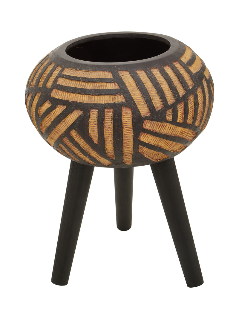 Fifty Five South black Darnell tapered planter with beech legs, 44cm (British brand)