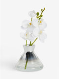 Artificial white orchid in glass vase 23cm tall (British brand)