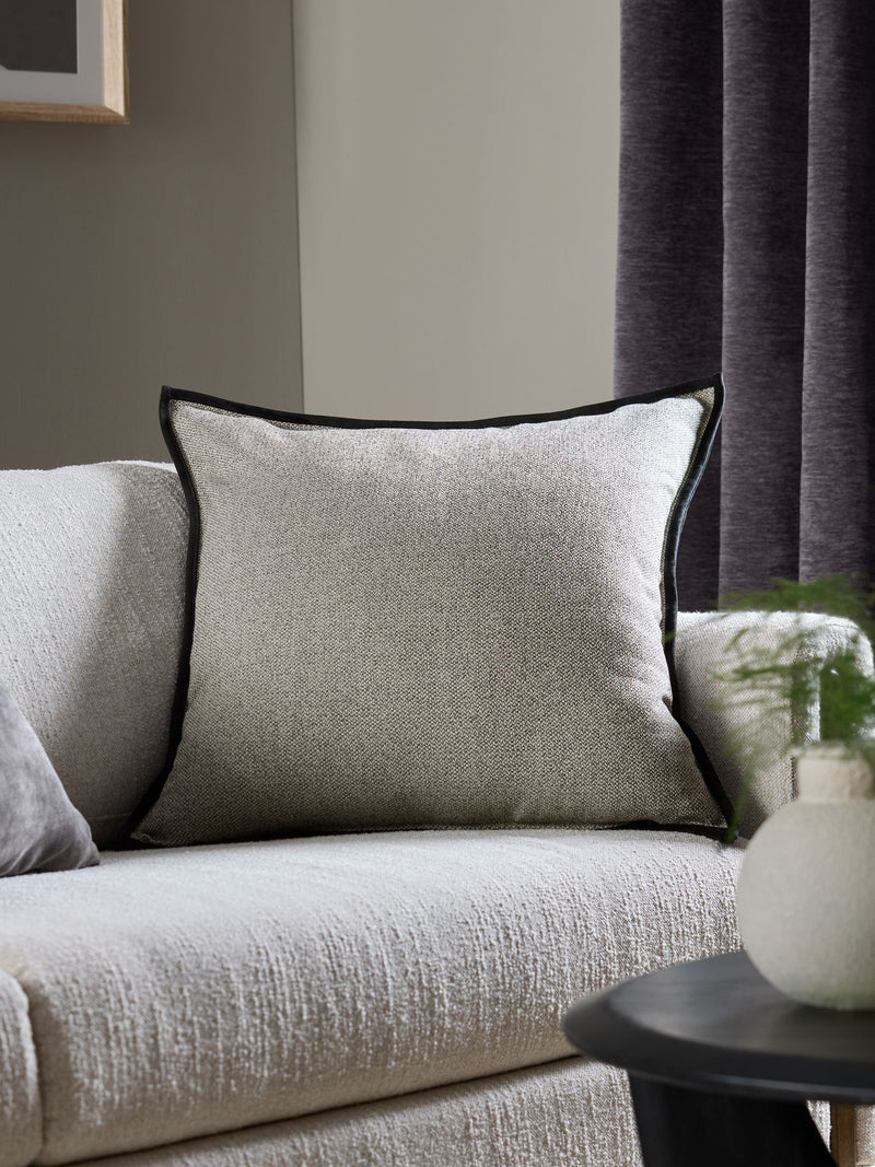 Tweed velour trim cushion black 59x59cm - British product