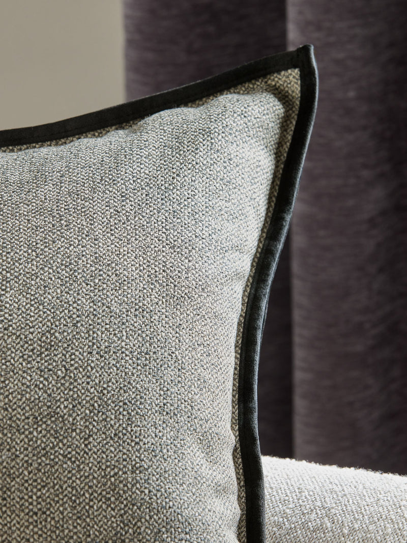 Tweed velour trim cushion black 59x59cm - British product