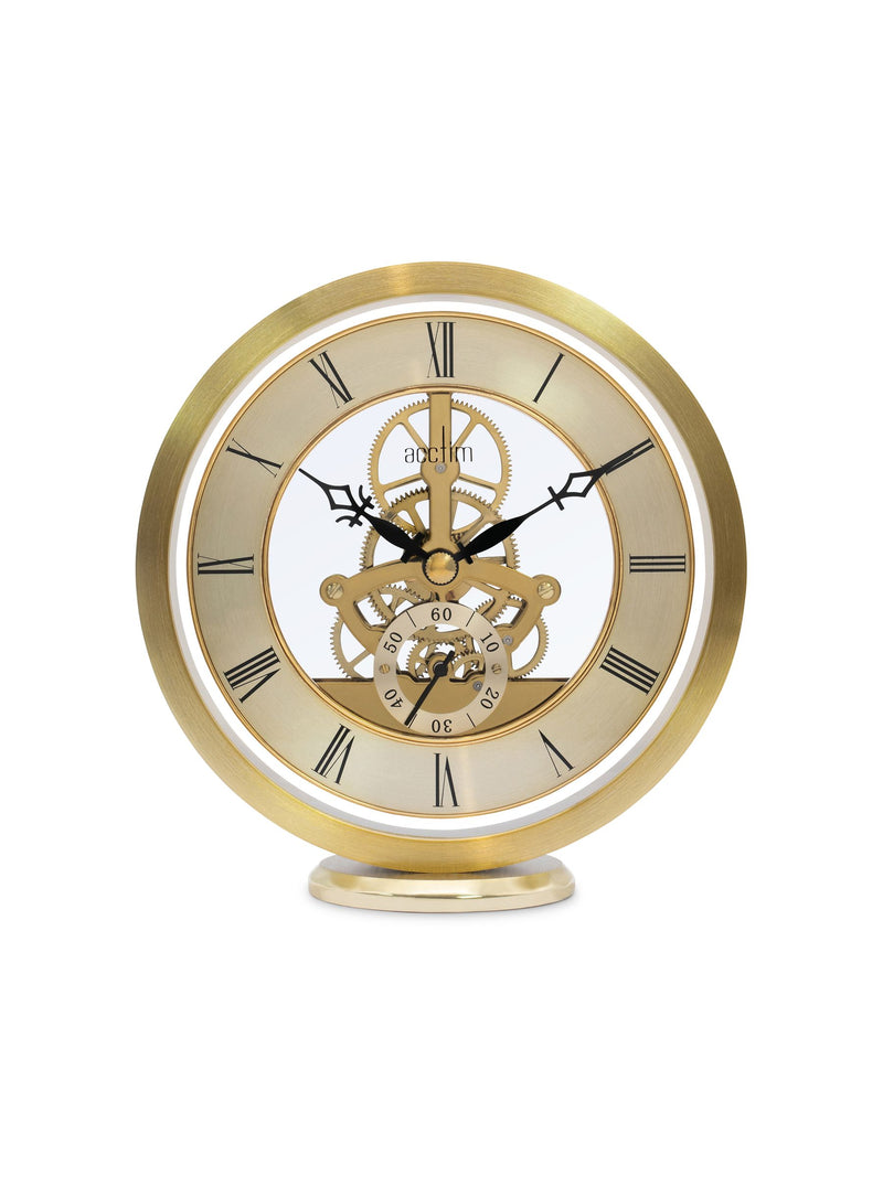 Acctim gold skeleton mantel clock 14cm, UK version