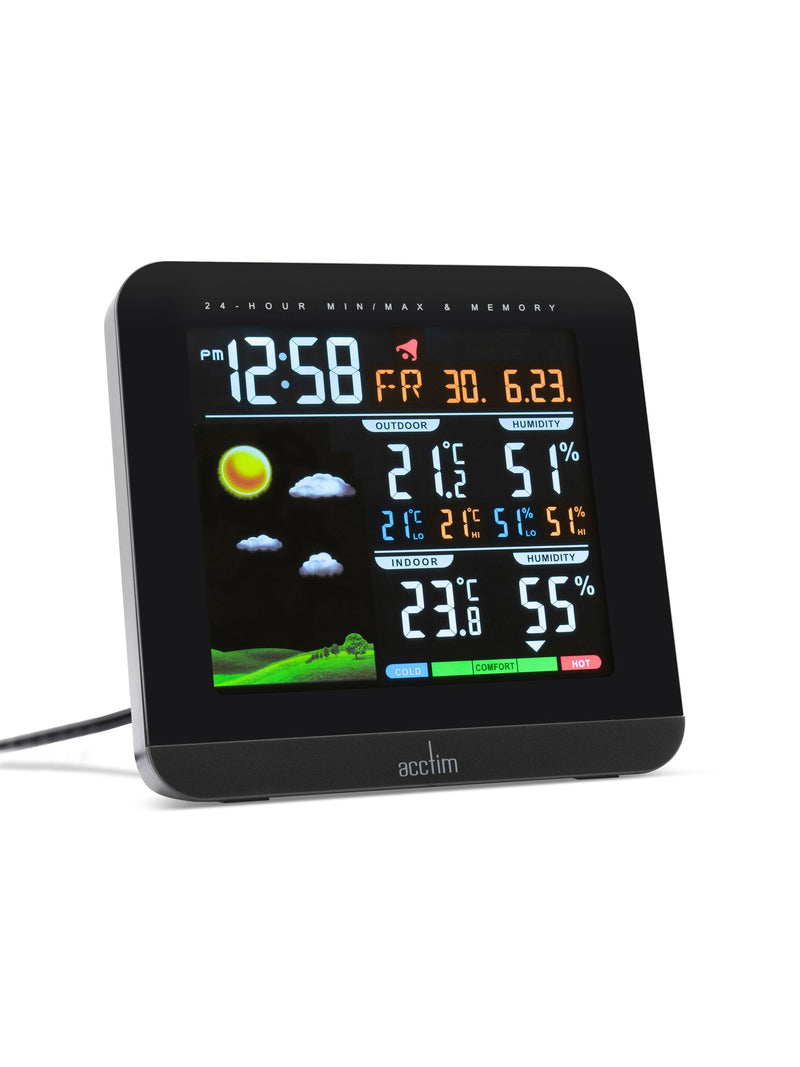 Acctim Wyndham Black Colour weather station alarm clock - British product