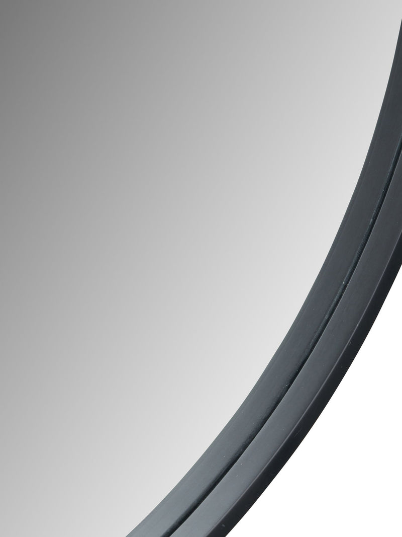 Round wall mirror with black veneer frame and mirrored glass, 74cm, imported from the UK