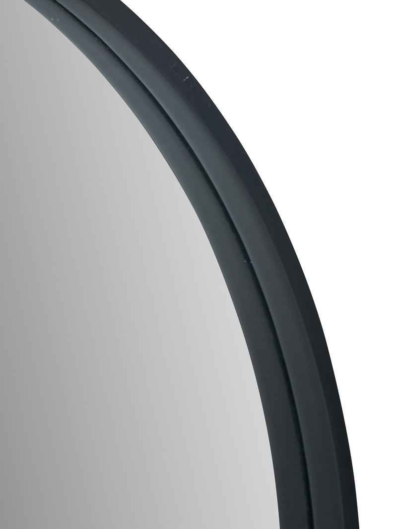Round wall mirror with black veneer frame and mirrored glass, 74cm, imported from the UK