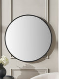 Round wall mirror with black veneer frame and mirrored glass, 74cm, imported from the UK