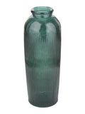 Pacific Teal Glass Ribbed Tall Vase