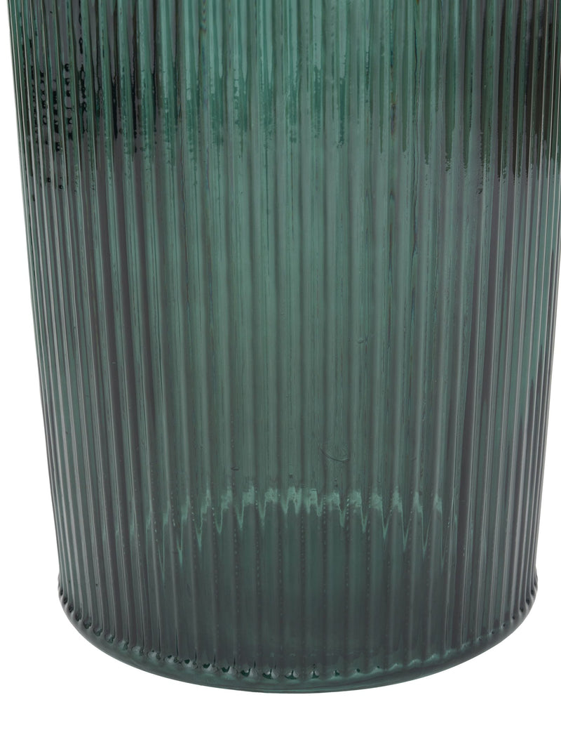 Pacific Teal Glass Ribbed Tall Vase