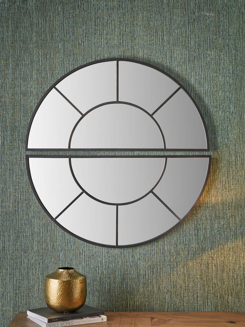 Pacific Black 2 Half Moon wall mirror, sectional, 92cm, imported from the UK