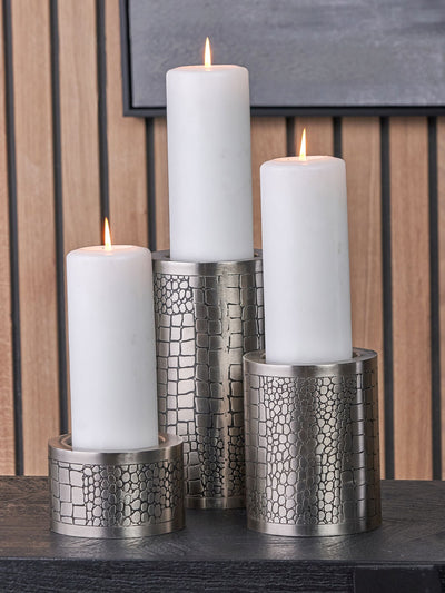 Next Pacific Antique Silver Croc Print Metal Candle Holder Set of 3- Buy online at McGrocer
