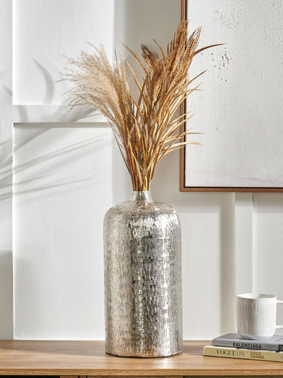 Next Pacific Silver Metal Hammered Tall Vase 38cm- Buy online at McGrocer