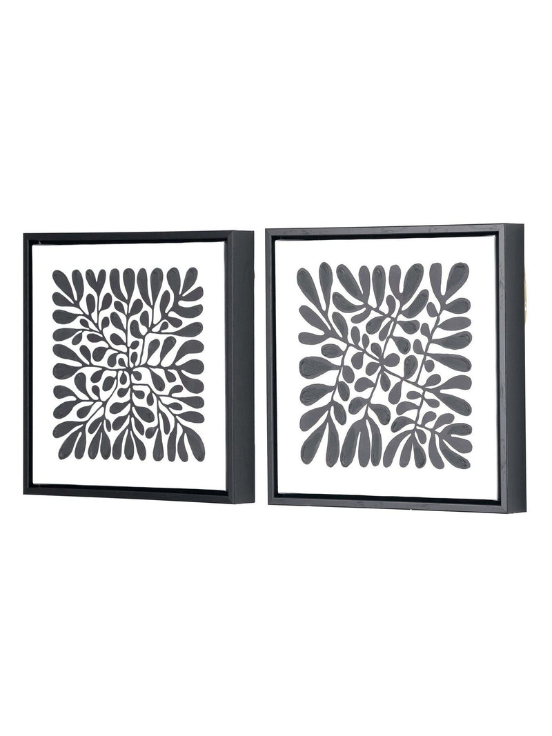 Pacific black and white leaf print square canvases with frames set of 2, imported from the UK